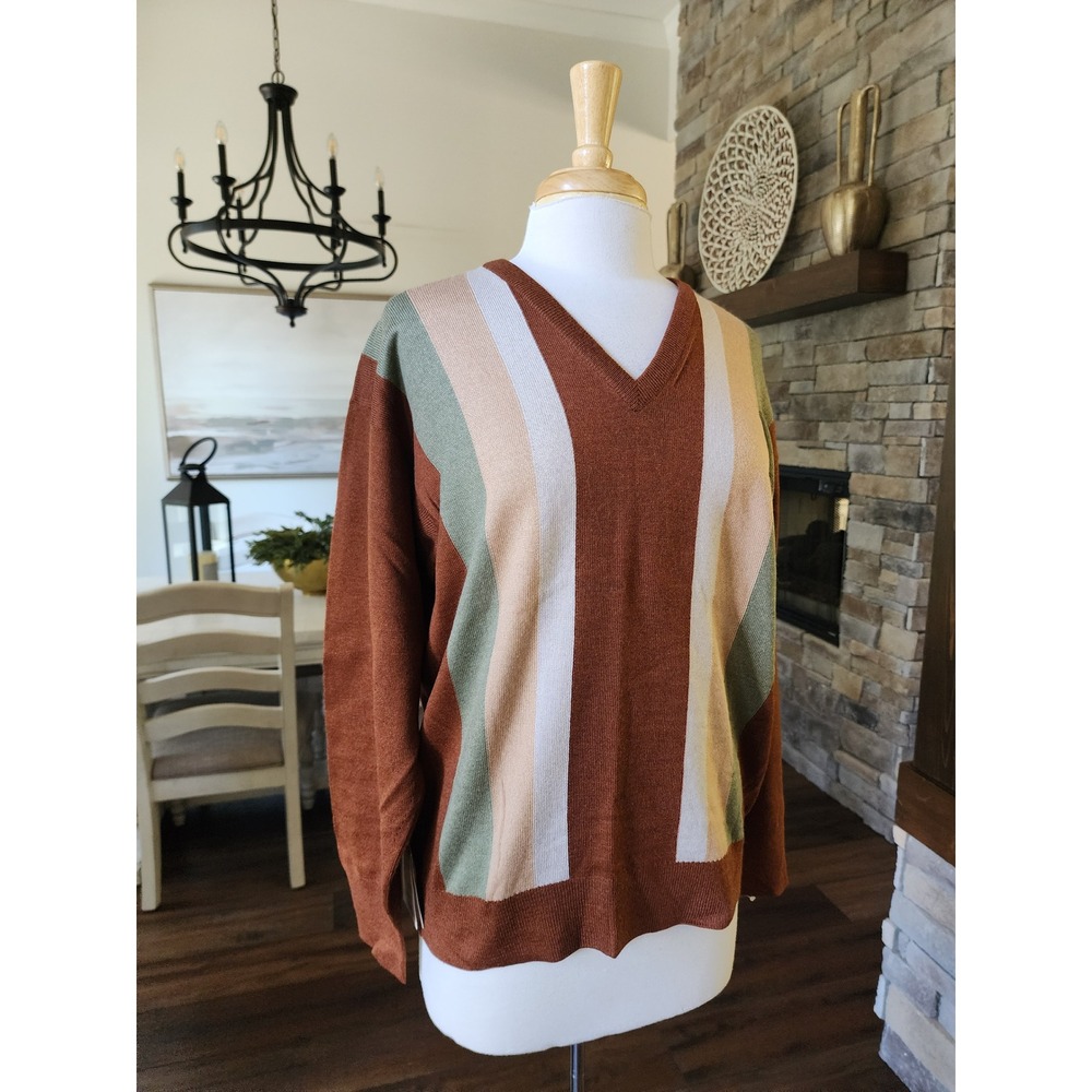 NWT VTG Pokara V Neck Striped Wool Blend Kurt Cobain Grandpa‎ Grunge Sweater M